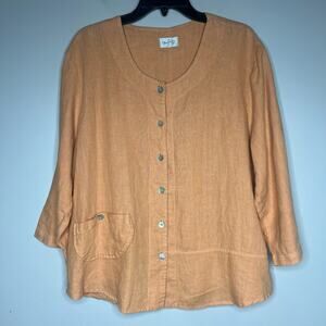 Mosaic USA Women's Linen Tunic Top Mother of Pearl Button Front Lagenlook Artsy